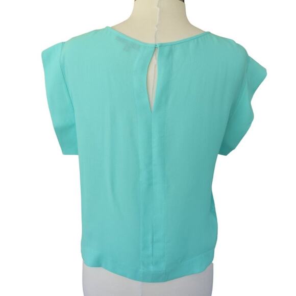 TIBI Pool Blue Modern Boxy Oversized Cap Sleeve Top - Picture 5 of 7